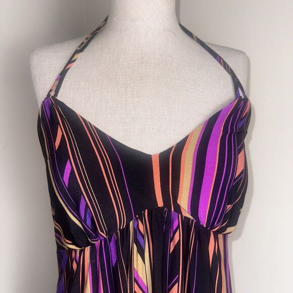 Carole Little Maxi Boho Multicolor Halter Sleeveless V Neck Summer Dress Sz S - Picture 3 of 7